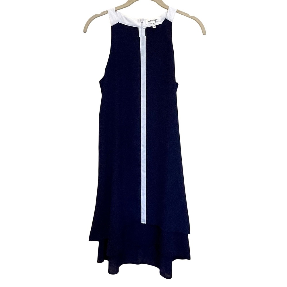 Monteau Los Angeles Navy Blue White Colorblock Halterβ Shift Dress Womens Medium